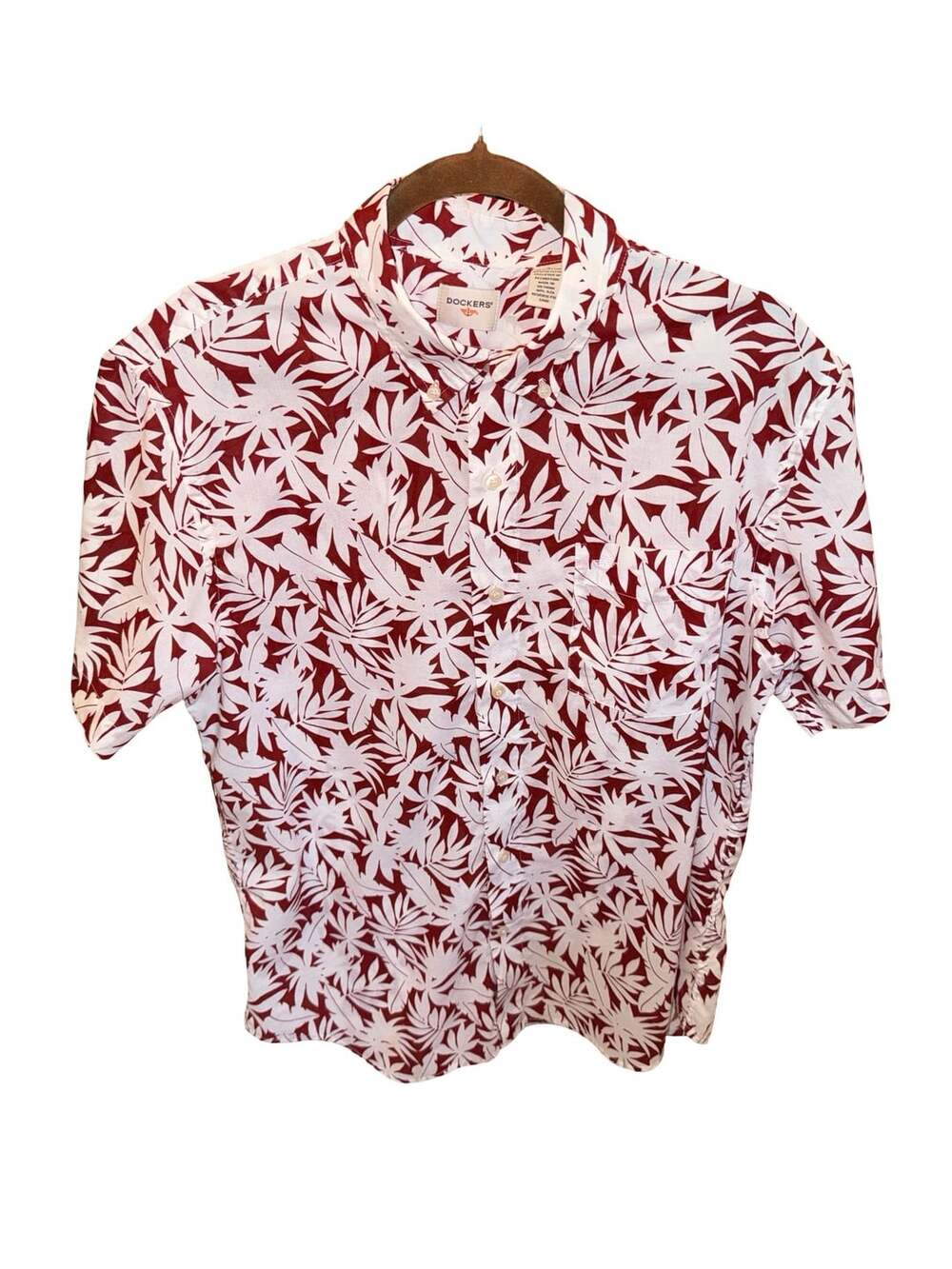 Dockers Men's Leaf Tropical Print Short Sleeve Button-Down Shirt Size L